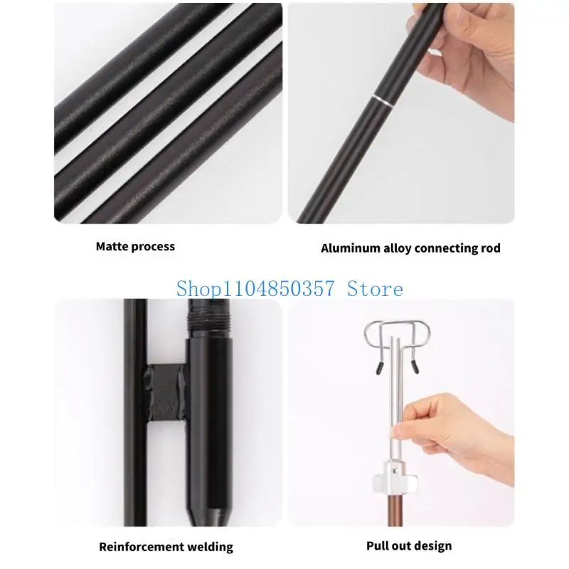 652F Aluminum Alloy Folding Outdoor Lamp Post Rod Lamp Hanger Camping Lamp Stand with Double Hook For Camping Hiking Fishing