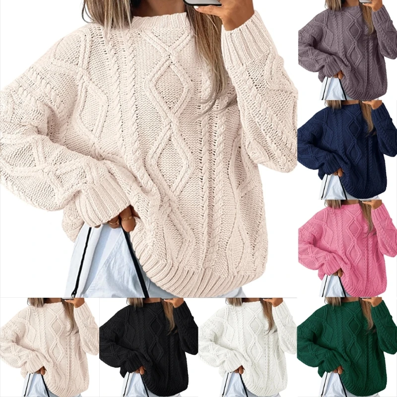 

1 шт. женский большой вязаный свитер с круглым вырезом, модный сохраняющий тепло, стиль для пары