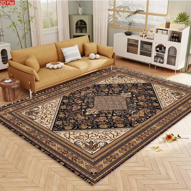 Classic Vintage Persian Oriental Medallion Border carpet flooring, Antique Traditional Floral Motif Print Area Rug for Living Room Bedroom Home Interior