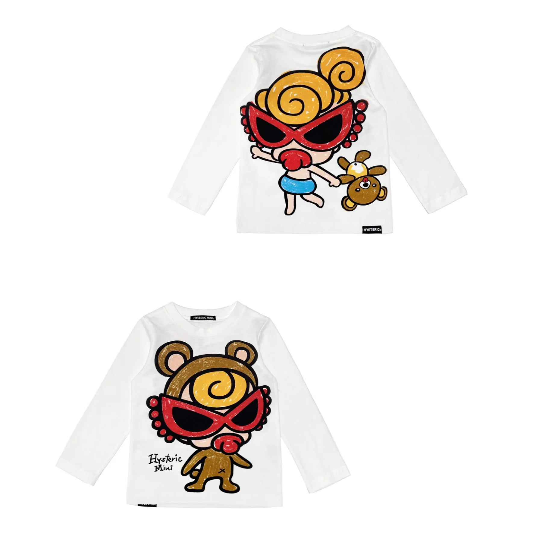 

2025 New Cute Cartoon Bear Hand in Hand Versatile Back Multi Pattern Printed Long Sleeve T-shirt Cotton Children's Top