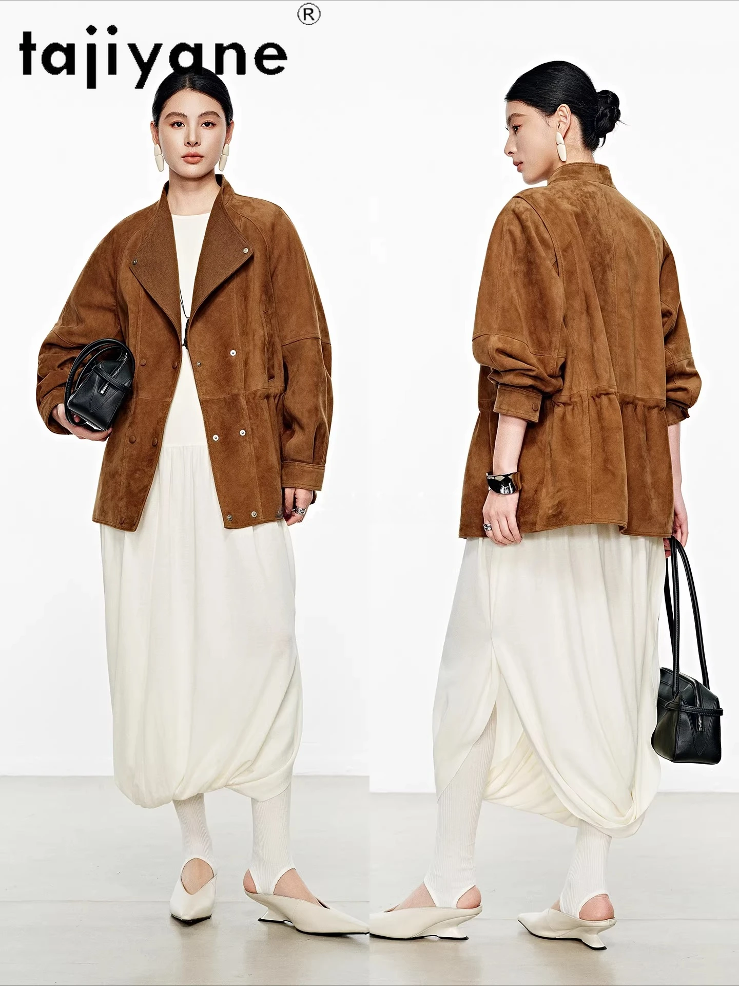 TAJIYANE Real Goatskin Jackets Women Top-Layer Suede Genuine Leather Jacket Mid-Length Spring Coats 2026 Woman Clothes дубленка