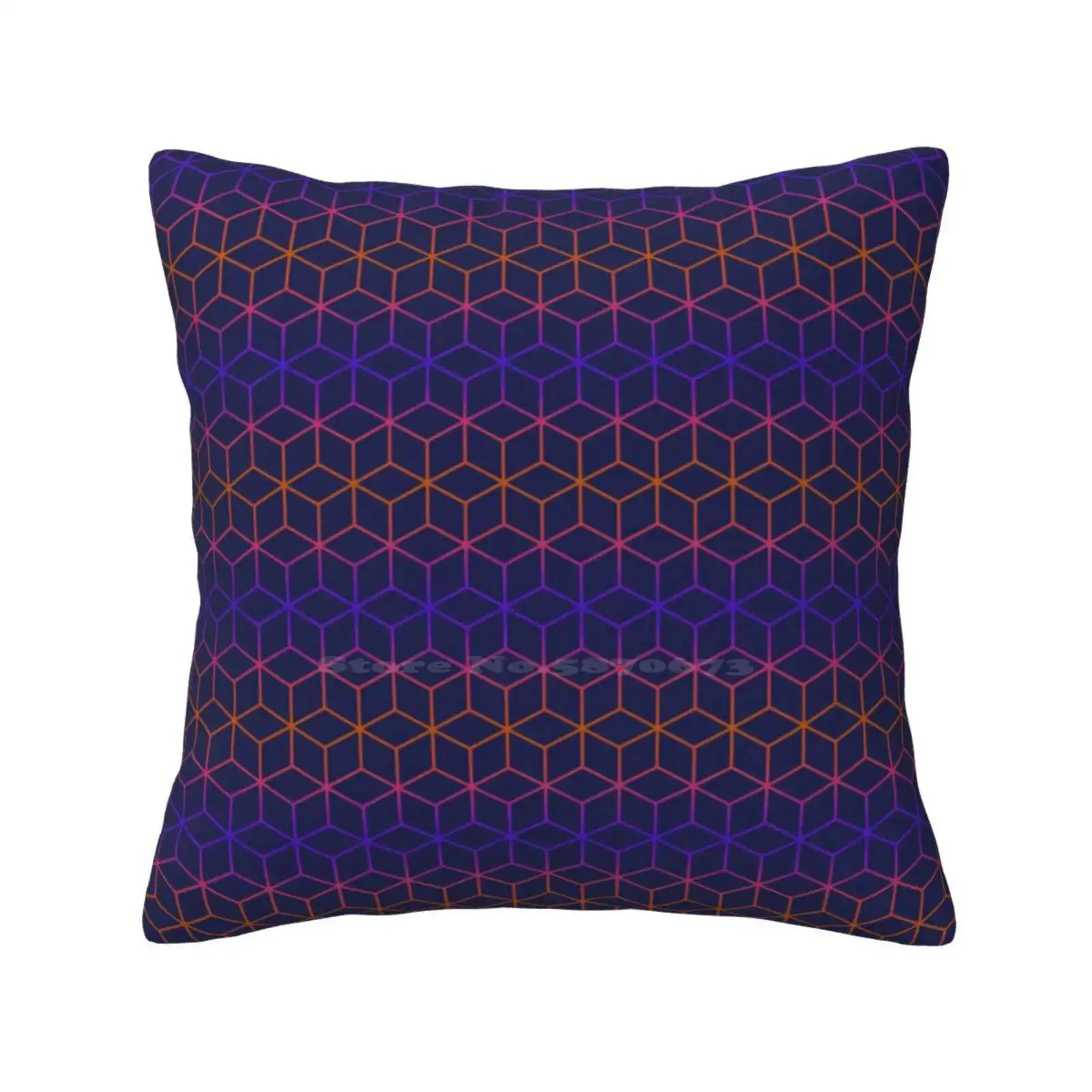 Translate Soft Comfortable Pillowcase Abstract Blue Orange Purple Electronic Led Cube Modern Optical Geometric Translate