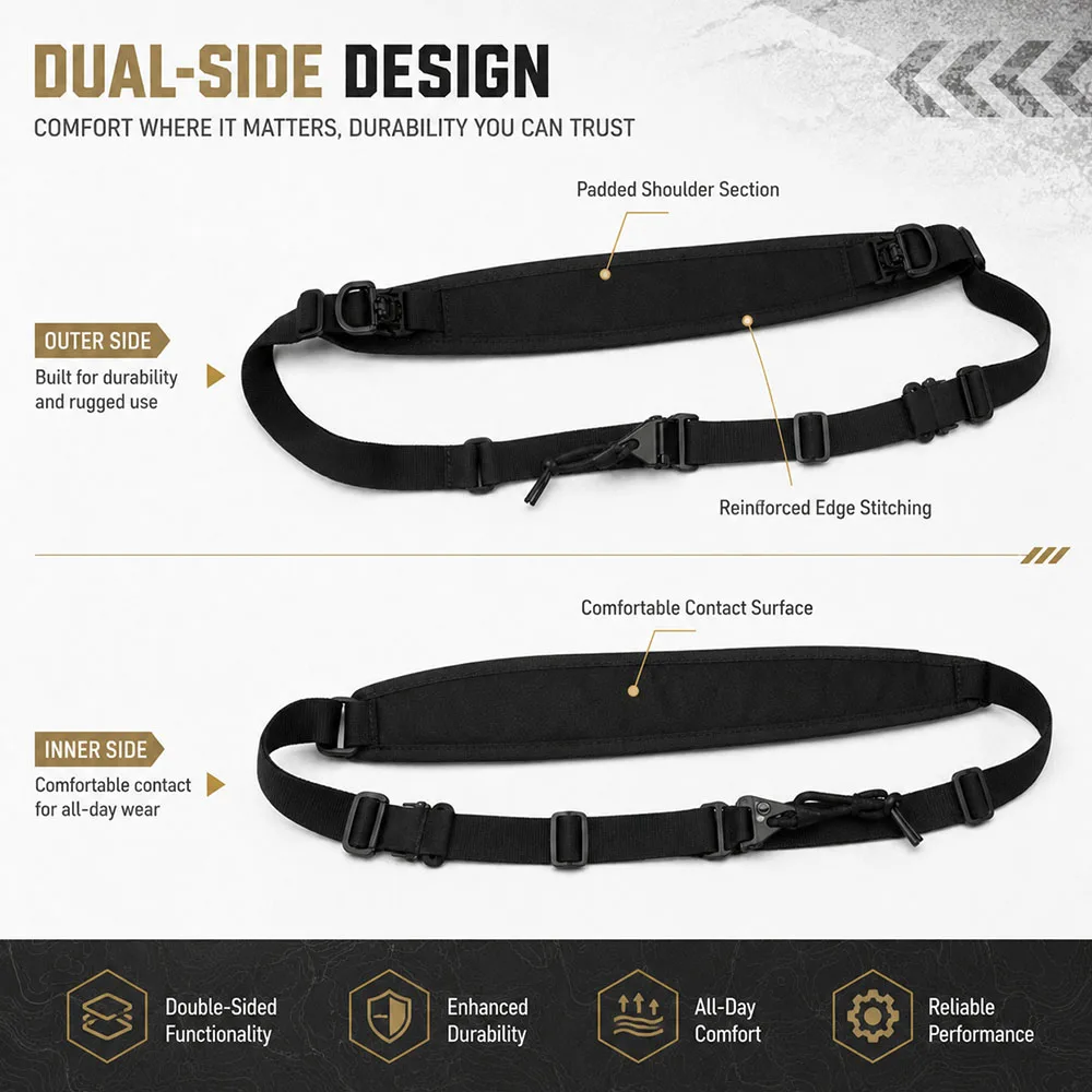 Tactical Two Point Sling Quick Adjust Shoulder Strap with Hawk Hook Clips Crossbody Lanyard for Airsoft Hunting Outdoor Kit