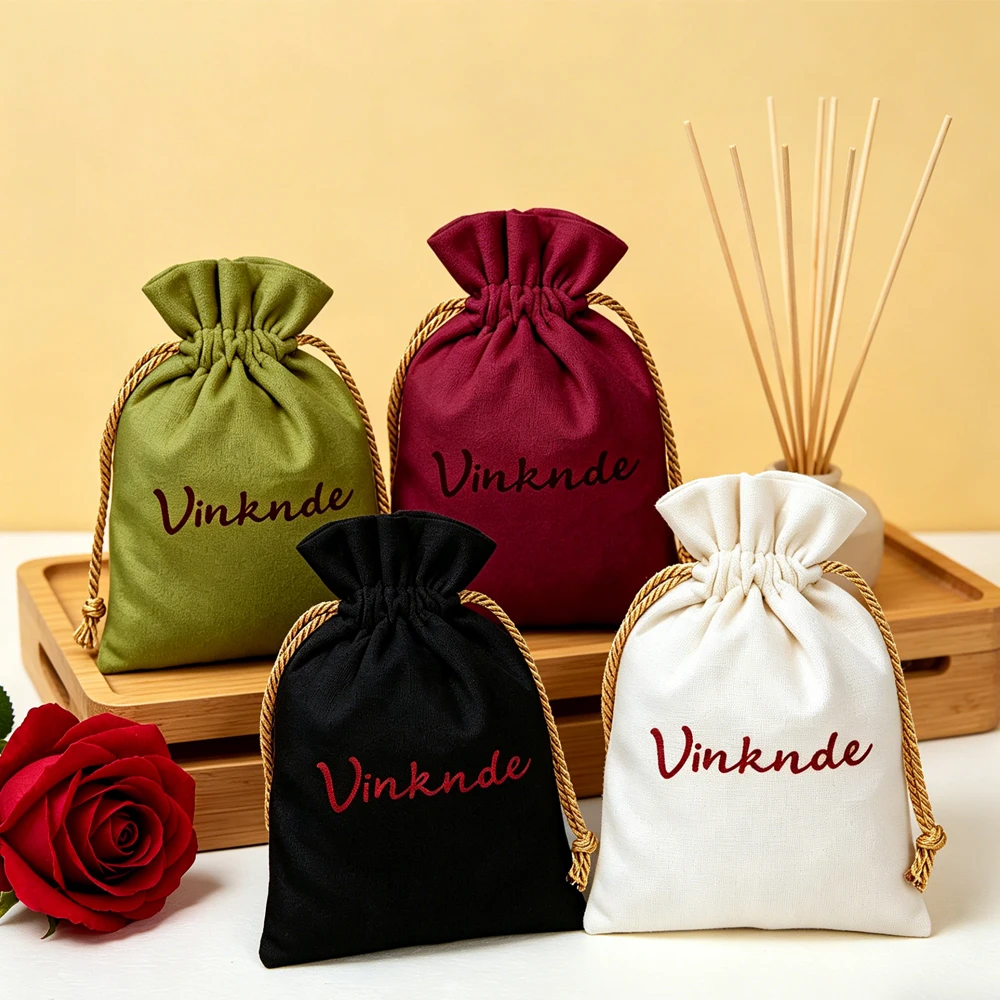 Lote de 100 Bolsitas de Terciopelo con Cordón y Logotipo Personalizado para Cosméticos, Joyería, Aretes, Llaveros, Broches, Aceites Esenciales, para Envolver Regalos