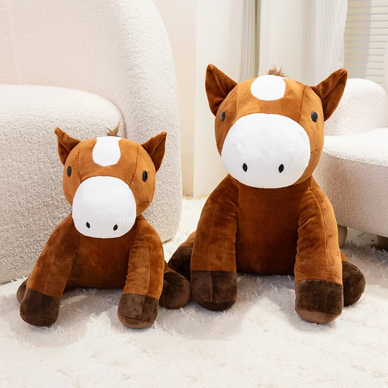 

35/40CM Kawaii Cartoon Simulation Anime Brown Horse Stuffed Animal Plush Toy Pillow Children's Steed Handmade Doll Festival Gift
