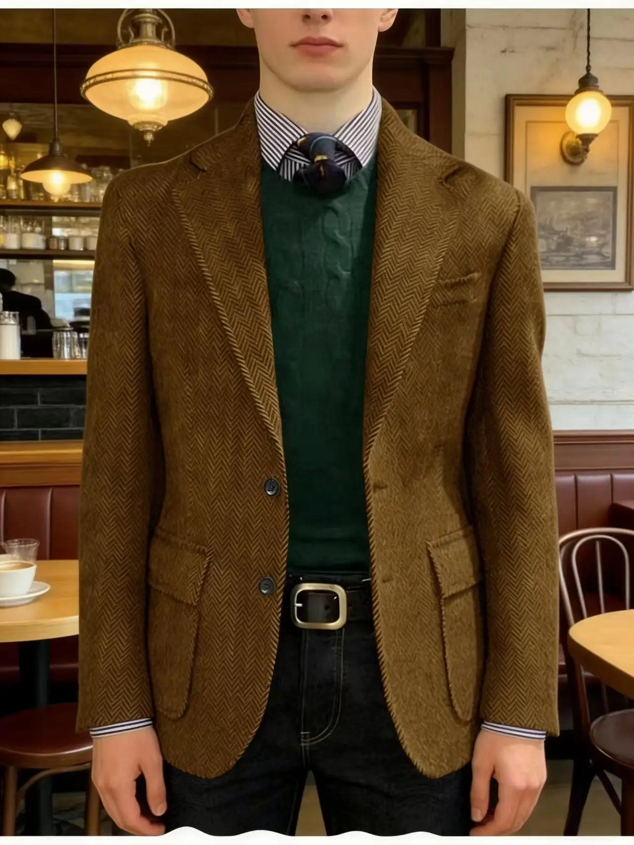 

Men's Herringbone Tweed Blazer Classic Fit 2-Button Notch Lapel Flap Pockets Suit Jacket Casual Daily Business Men Sport Coat