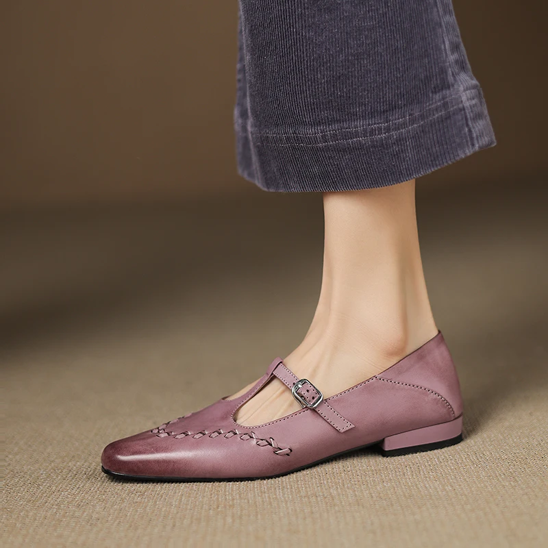 

Женские туфли-лодочки из натуральной кожи с Т-образным ремешком в стиле ретро, осень 2024, новая повседневная обувь на низком каблуке с пряжками, женские модные женские туфли-лодочки