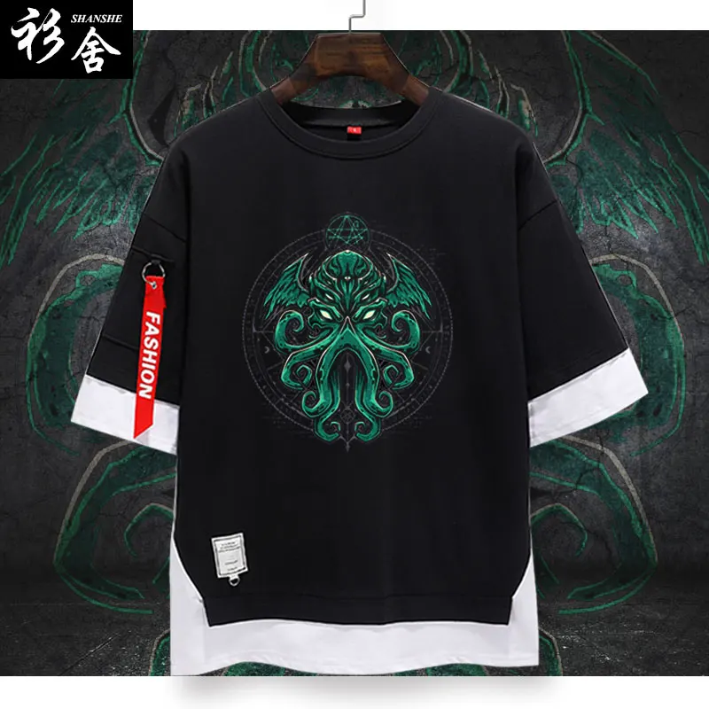 

Cthulhu Mythos Call Old Overlord Rune Ceremony ort Sve T-irt Men's 5 Five Sve Length Loose Fit Cotton Knitted T-irt