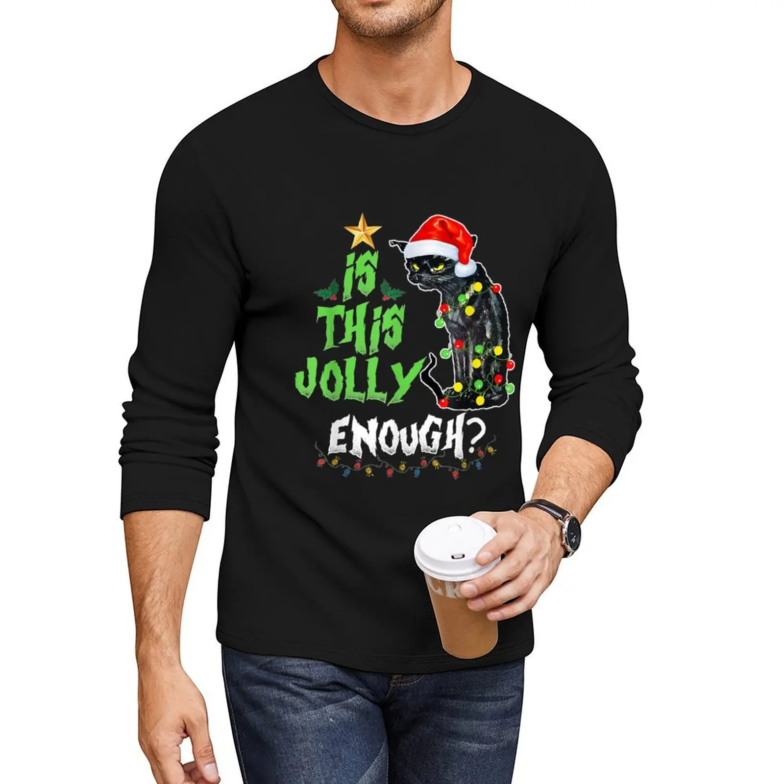 

Is this jolly enough Noel Cat merry christmas Long T-Shirt aesthetic clothes quick-drying t-shirt sweat shirts Men's t-shirts