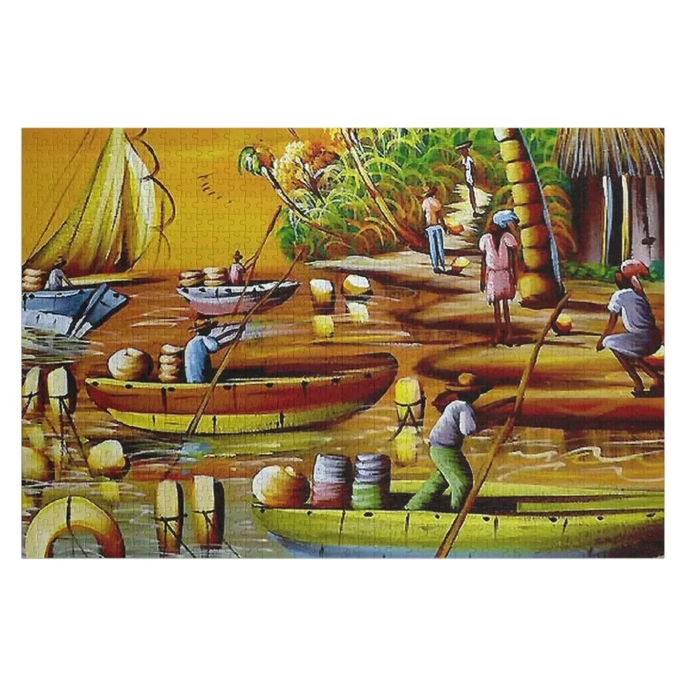 HAITI : Vintage Work Boats Travel and Tourism Advertising Poster Jigsaw Puzzle Custom Name Wood Custom With Photo Puzzle