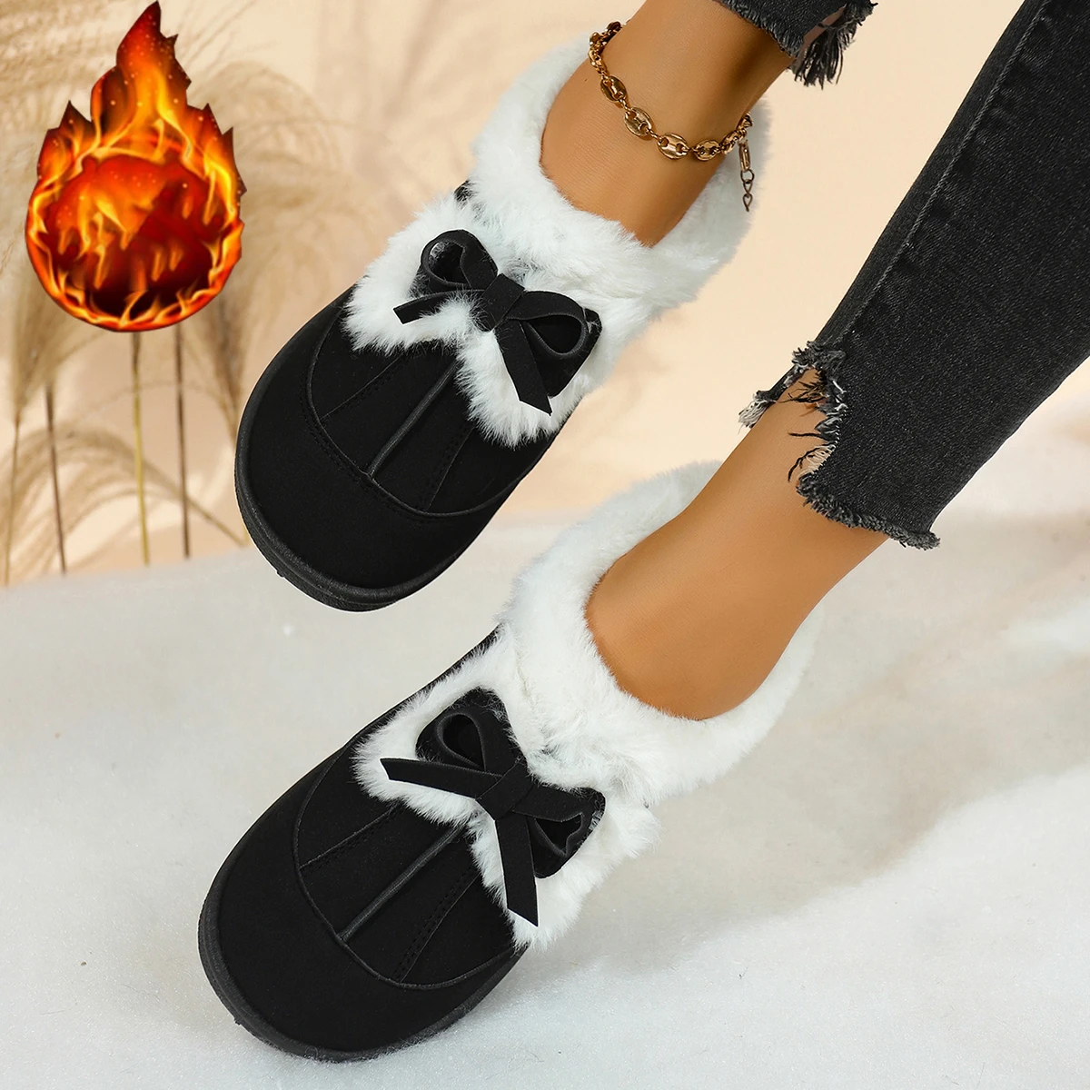 

Теплые короткие плюшевые зимние ботинки с металлической пряжкой на ремне, женские зимние ботинки 2025 года, мягкие нескользящие ботильоны на толстой подошве, модные ботильоны из искусственного меха