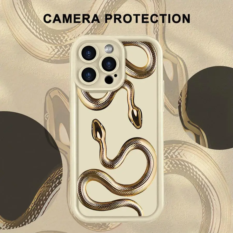 

Soft Cover Phone Case for iPhone XR 15 16 14 Plus XS Max 17 Air 16e 13 12 11 Pro Max Luxury Gold Snake