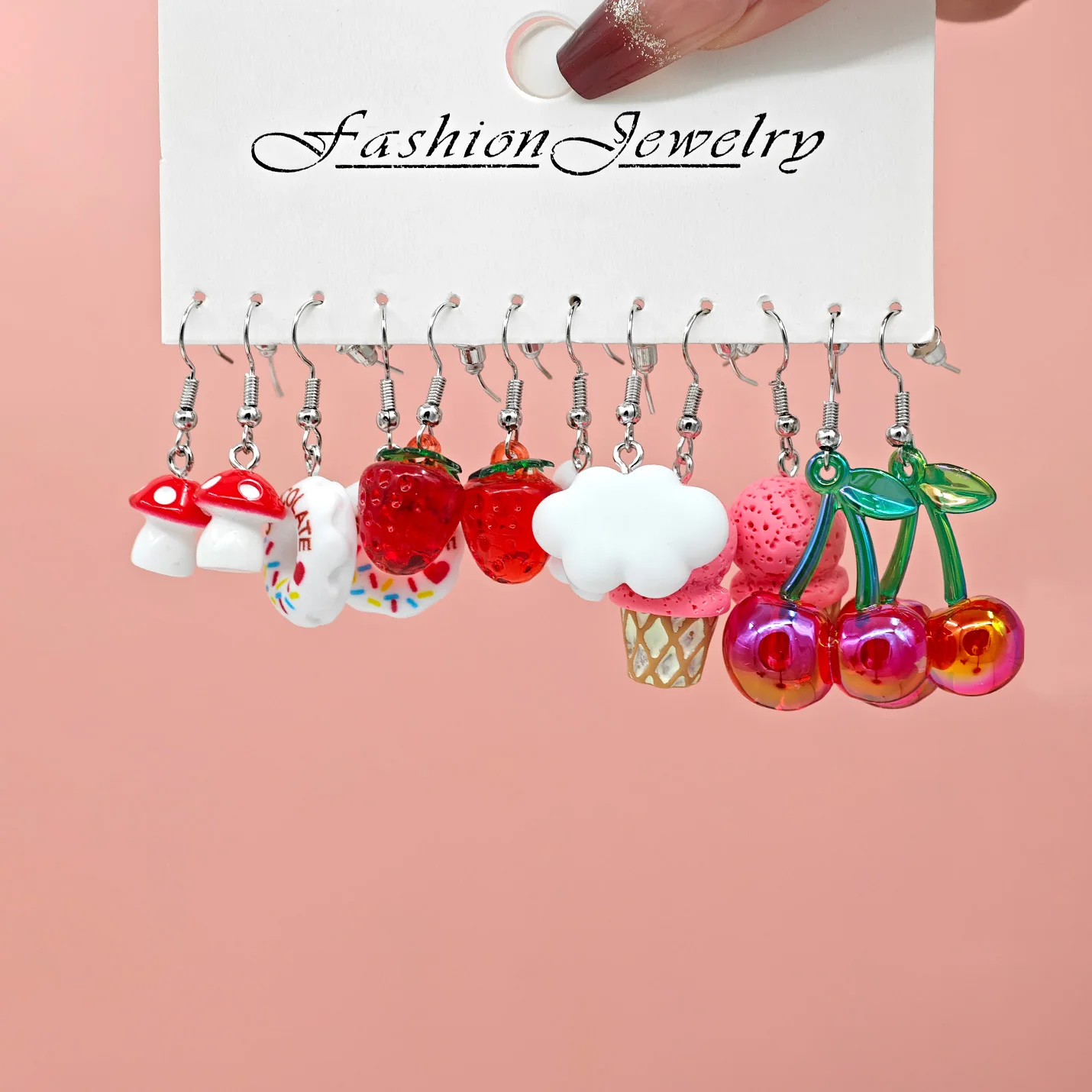 30 قطعة جديدة طازجة وحلوة ملونة حلوة دونات كاندي الكرز قلادة أقراط الاكريليك بالتنقيط النفط الحب الفراولة #4