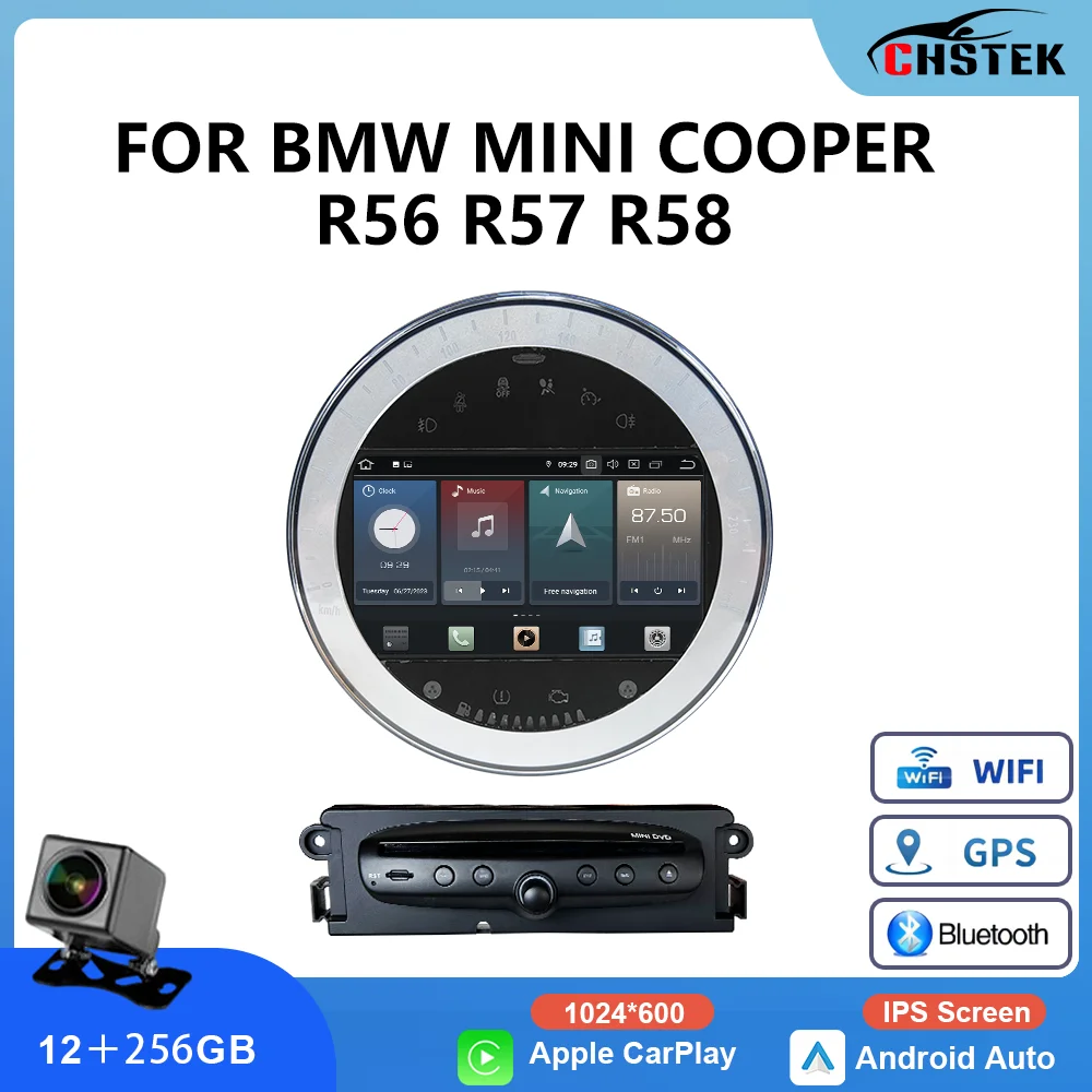CHSTEK Android Car Radio for BMW MINI COOPER R56 Wireless Carplay & Android Auto GPS Navigation Bluetooth WiFi 4G Touchscreen