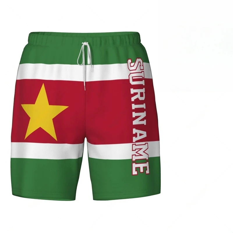 Fashion Suriname Flag Beach Shorts Summer Casual Men Women 3D National Emblem Printed Short Pants Loose Quick Dry Swim Trunks