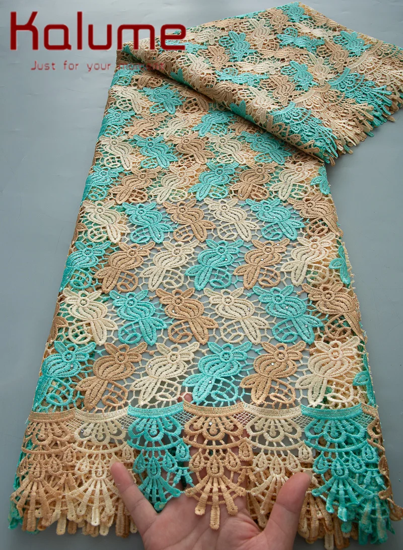 Kalume-アフリカの水溶性刺繍レース生地,ギピュールレース生地,ナイジェリアコードレース,ブライダル縫製,5ヤード,f4249