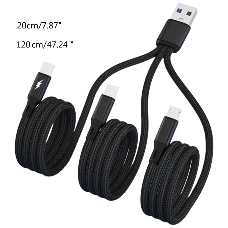 20cm/116cm 3 in 1 Quick Charging Cord USB to 3x Type-C Connectors Charger Cable 5V Multiple Type-C Port Charging Line