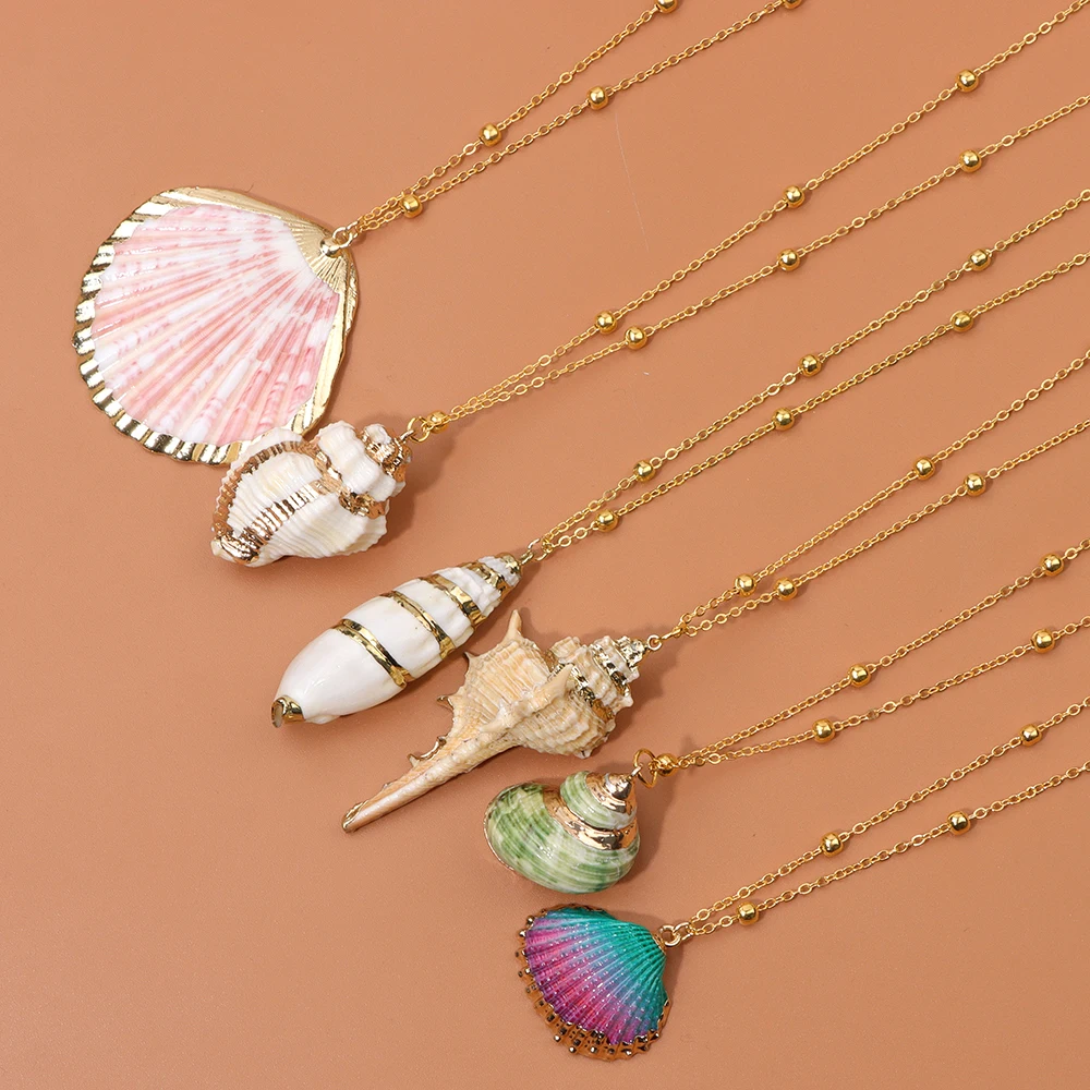 Böhmische natürliche unregelmäßige Muschel-Halsketten, Meer, Strand, Boho-Muschel-Charm-Anhänger, Halskette, verstellbare Kette, Sommerschmuck für Frauen