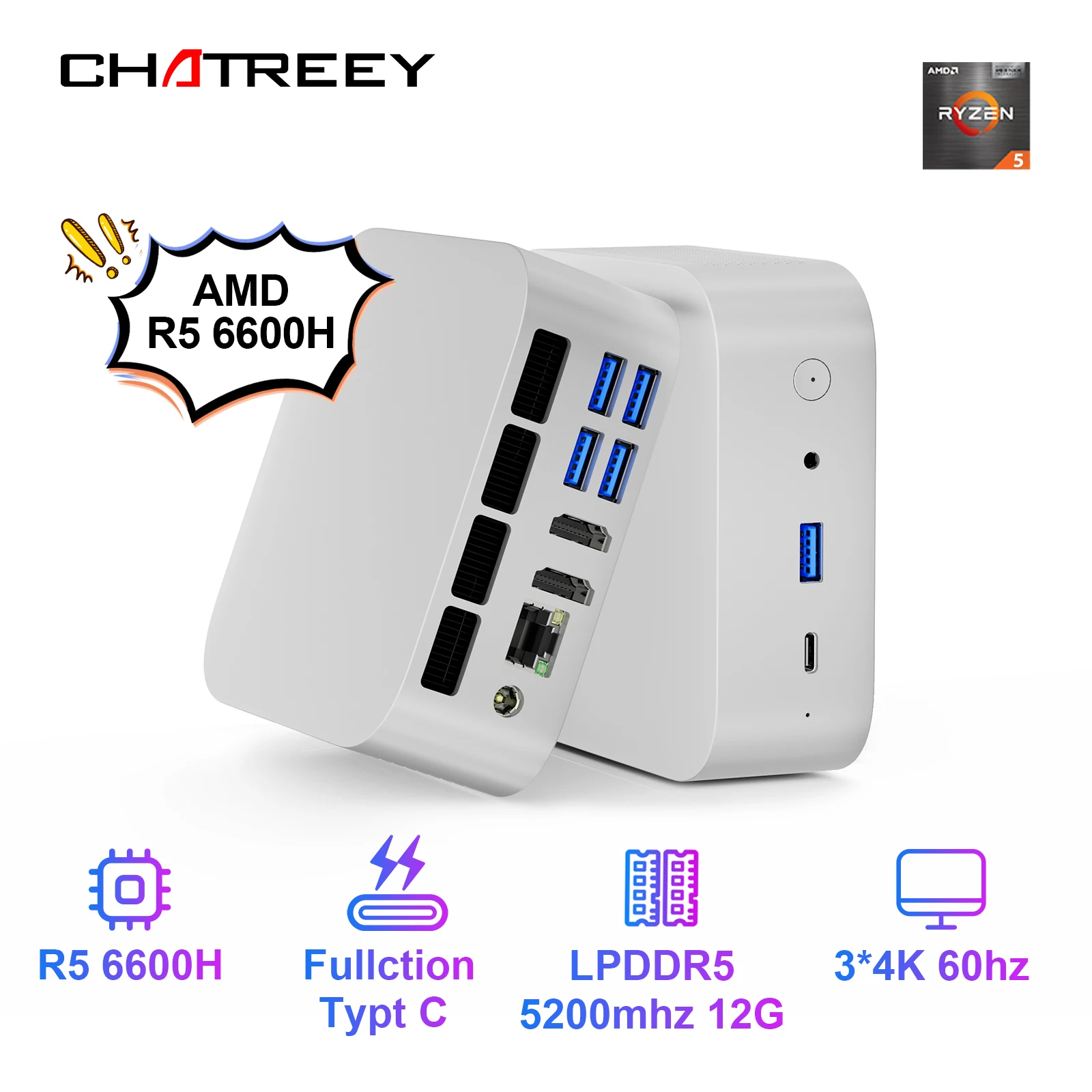 

Chatreey Mini PC IT12M Intel 1215U/AMD 6600H Windows 11 Desktop LPDDR5 RAM Ultra Small Pocket Computer 4K 60Hz RGB Output