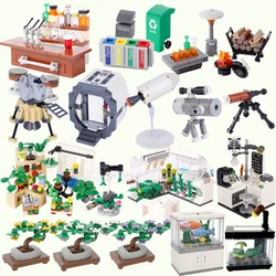 MOC Plants Accessories Bricks Tree Sets Street View Plant Laboratory Bar Counter oven Blocks Assemble Parts Toys