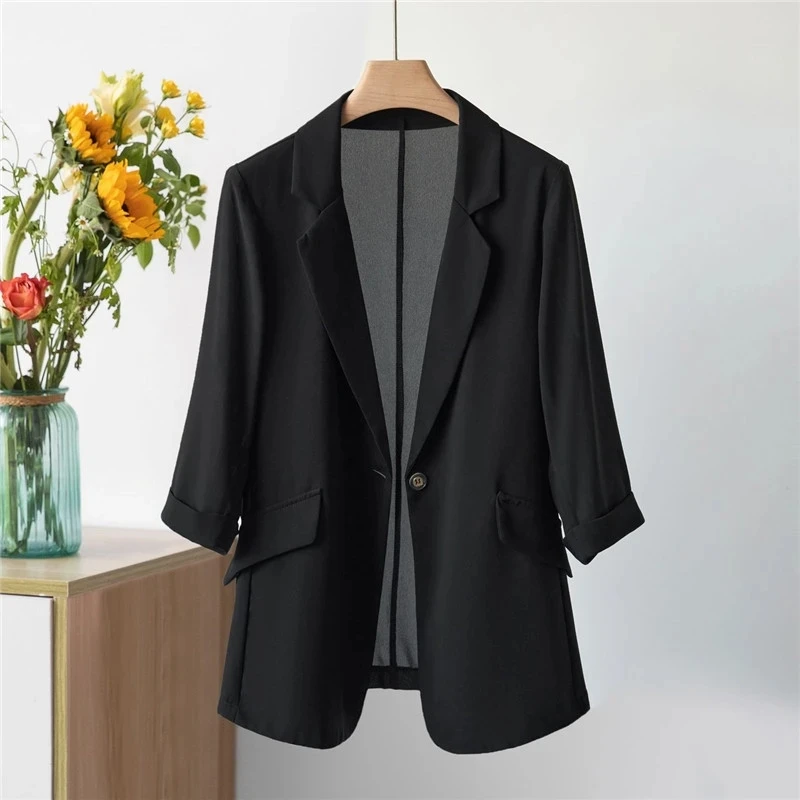 Summer Thin Chiffon Women Blazer 2023 New Korean Fashion Three-Quarter Sleeve Ladies Suit Coat Sunscreen Clothing Tops Female