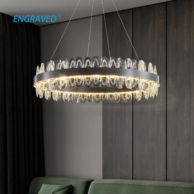 

Crystal Living Room Chandelier Modern Luxury Style Round Creative Round Art Black Hanging Lamps 2022