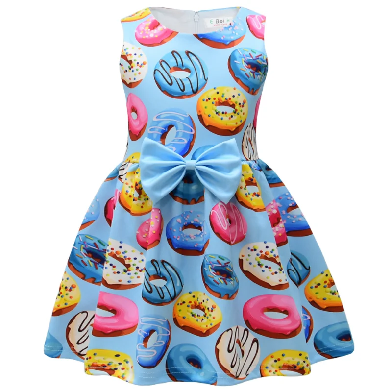 Kids Clothes Dresses for Girls Cute Donuts Bow Dress Baby Girls Birthday Party Princess Dress Toddler Girl kawaii Vestidos