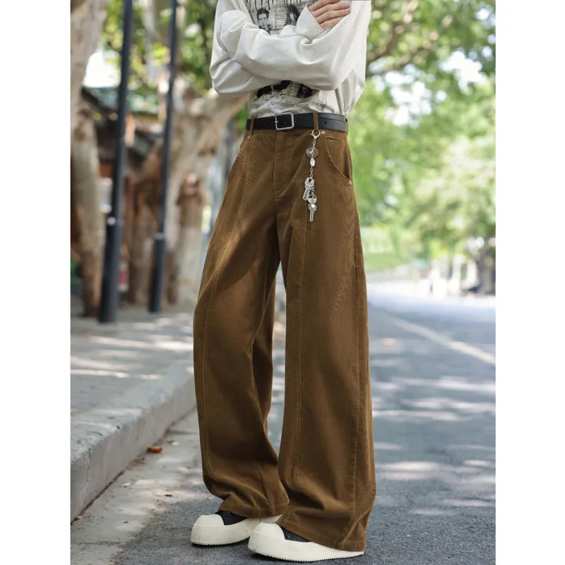 Braune Cordhose Herren Mode Retro Freizeithose Herren Japanische Streetwear Hip-Hop Lose Weite Beinhose Herren Vintage Hose