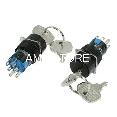 

Panel Mount DPDT 3 Position Round Key Lock Push Button Switch AC 250V 5A 16mm Mounting Hole