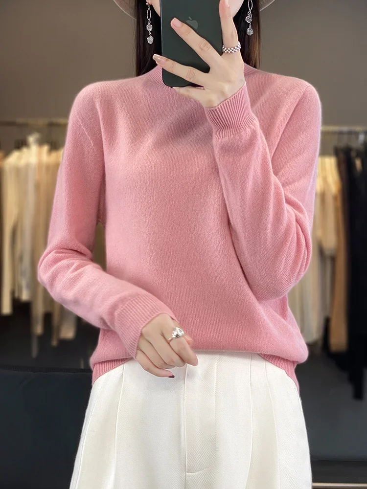 سترة نسائية ناعمة دافئة برقبة وهمية بلوفر محبوك سادة ملابس غير رسمية أنيقة للخريف والشتاء مريحة #6