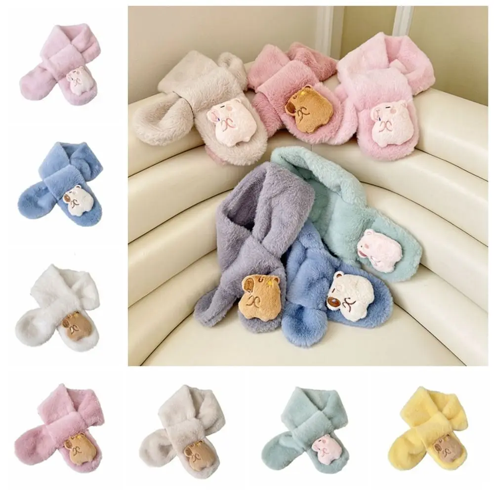 Écharpe en peluche Kapibala Kawaii pour fille, cache-cou croisé, fourrure de lapin, garde au chaud épais, mouchoir de la présidence, 216.239., 2 pièces