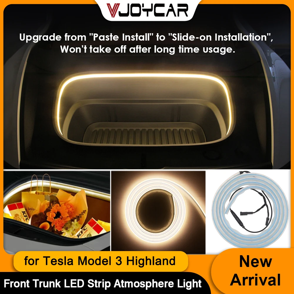 

Vjoycar новейшая светодиодная лента для освещения окружающего освещения переднего багажника для Tesla Model 3, Highland, магнитная индукция, осветляющая силиконовая внутренняя часть