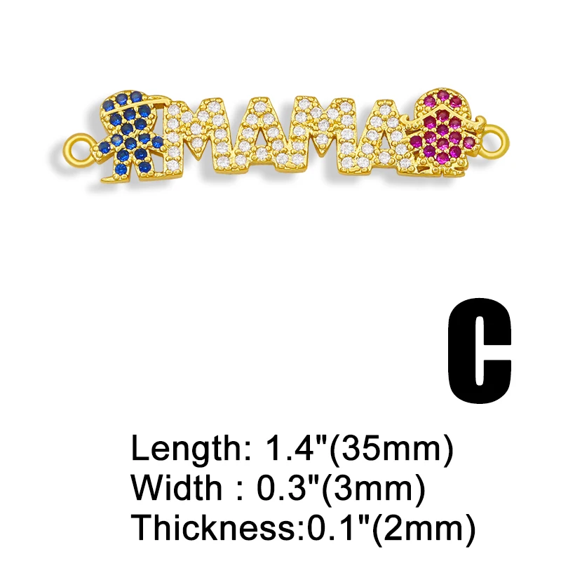 OCESRIO Brass CZ Mama Mom Bracelet Charms for Jewelry Making Wholesale Small Heart Letter Charms for Bracelet Making chma032