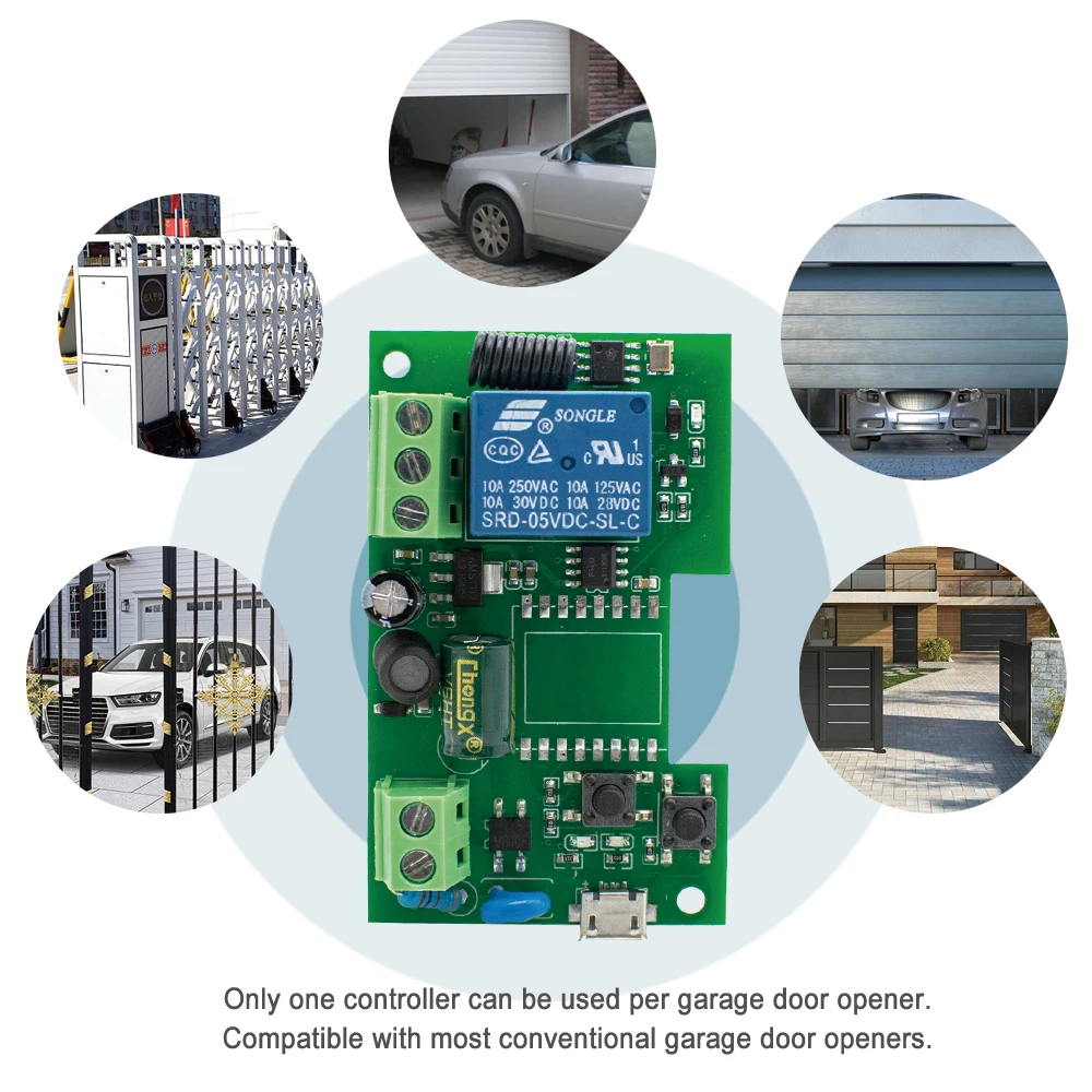 1 Channel Garage Door Receiver Work with 433MHz RF Remote Control Fixed/Learning/Rolling Code 433.92mhz Opener