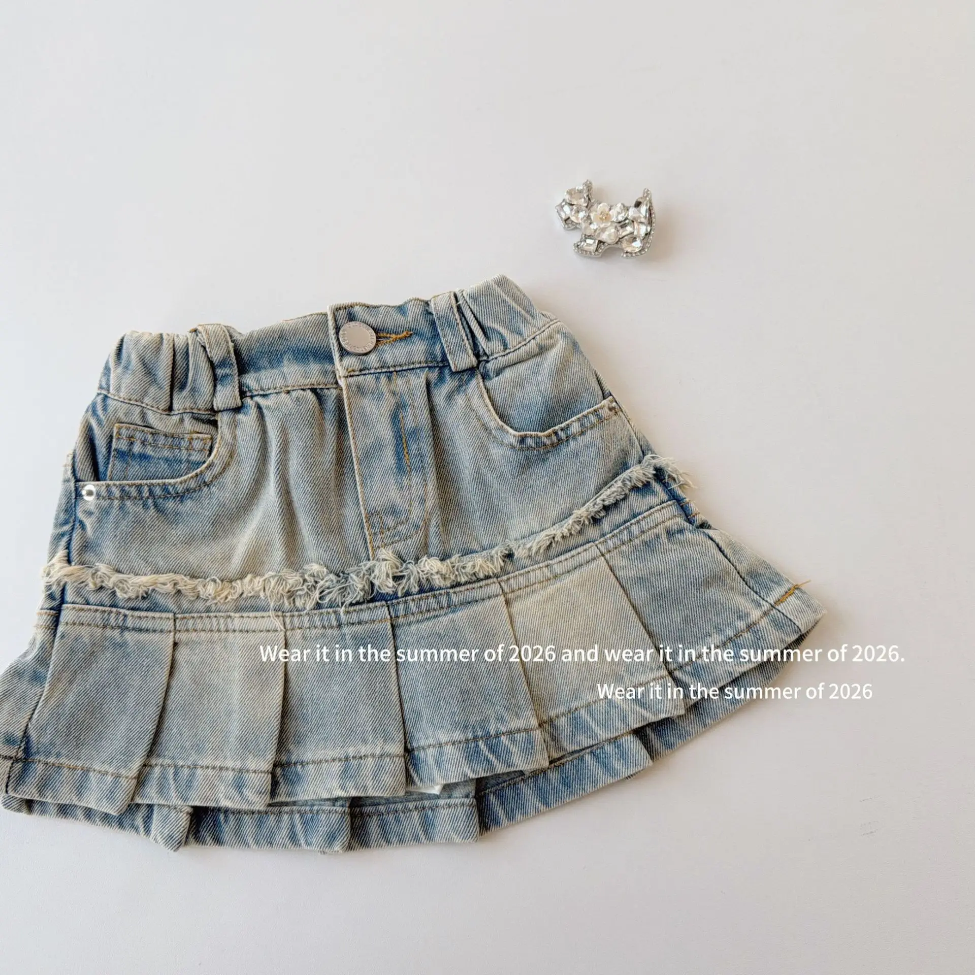 

Korean Version of Spice Girl Light-colored Ruffle Edge Denim Skirt Cake Skirt Women's Summer 2026 New Children's Skirt