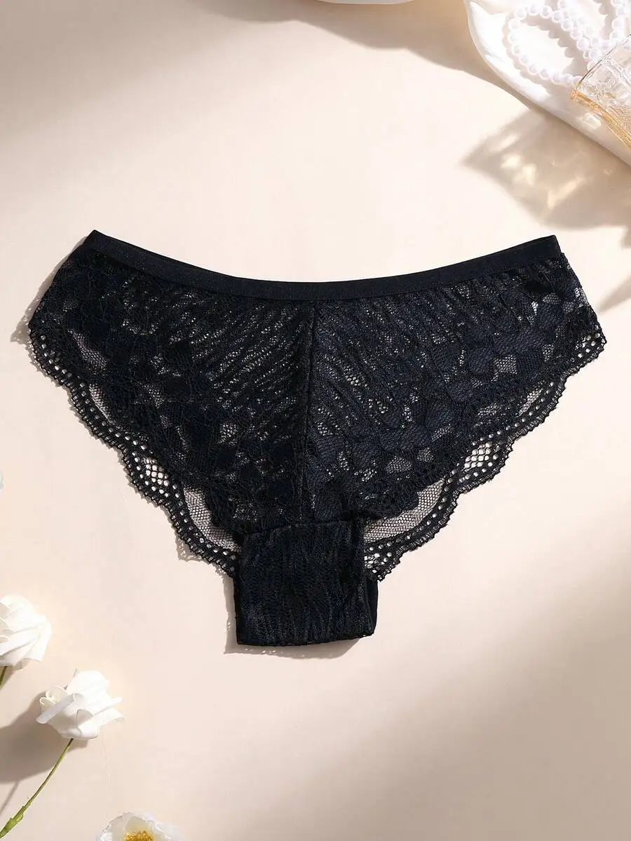 

Black Lace Hollow Out Low Waist Womens Briefs Comfortable Seamless Underwear