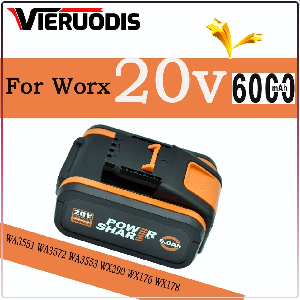 100% NEW Worx WA3553 20V 6.0Ah Battery Cordless Power Tool Spare Batteriies WA3572 WA3553 WX390 WA3551 WX176 WX178 Battery