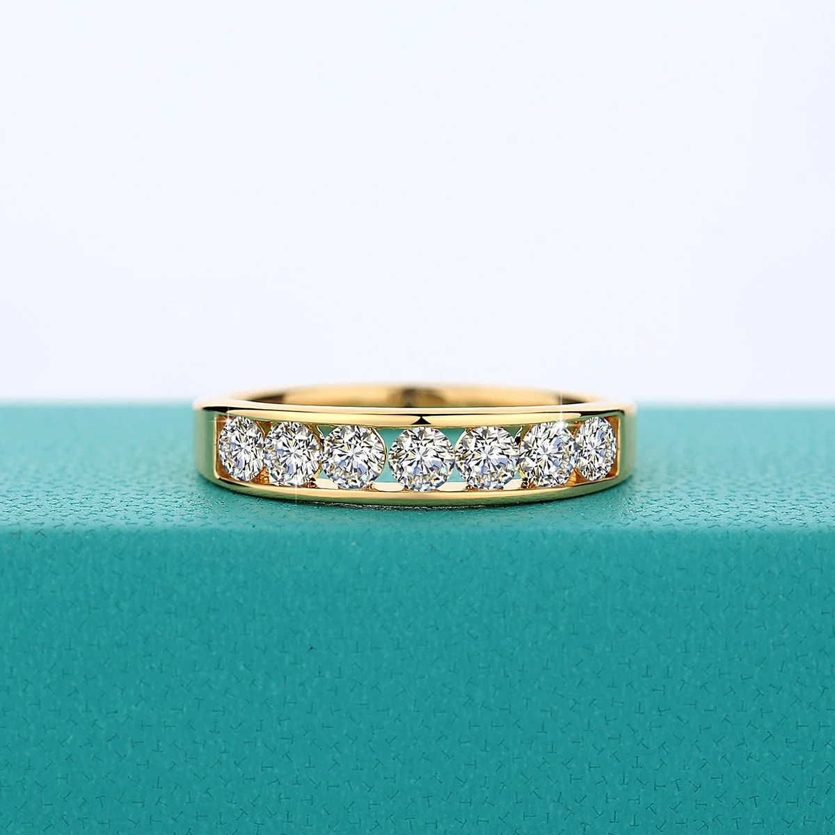 Szjinao 100% Real 14k Gold Wedding Band  For Women 7 Stone Moissanite Diamond  Women AU585 Gold Jewelry Gifts For Ladies Sale
