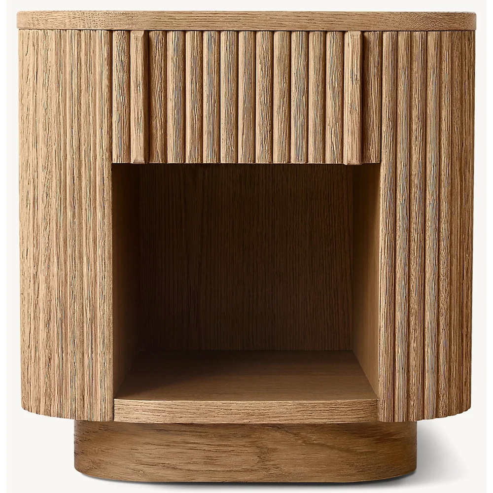 Open Bedside Table Warm Oak Tone Solid American White Oak Reeded Nightstand
