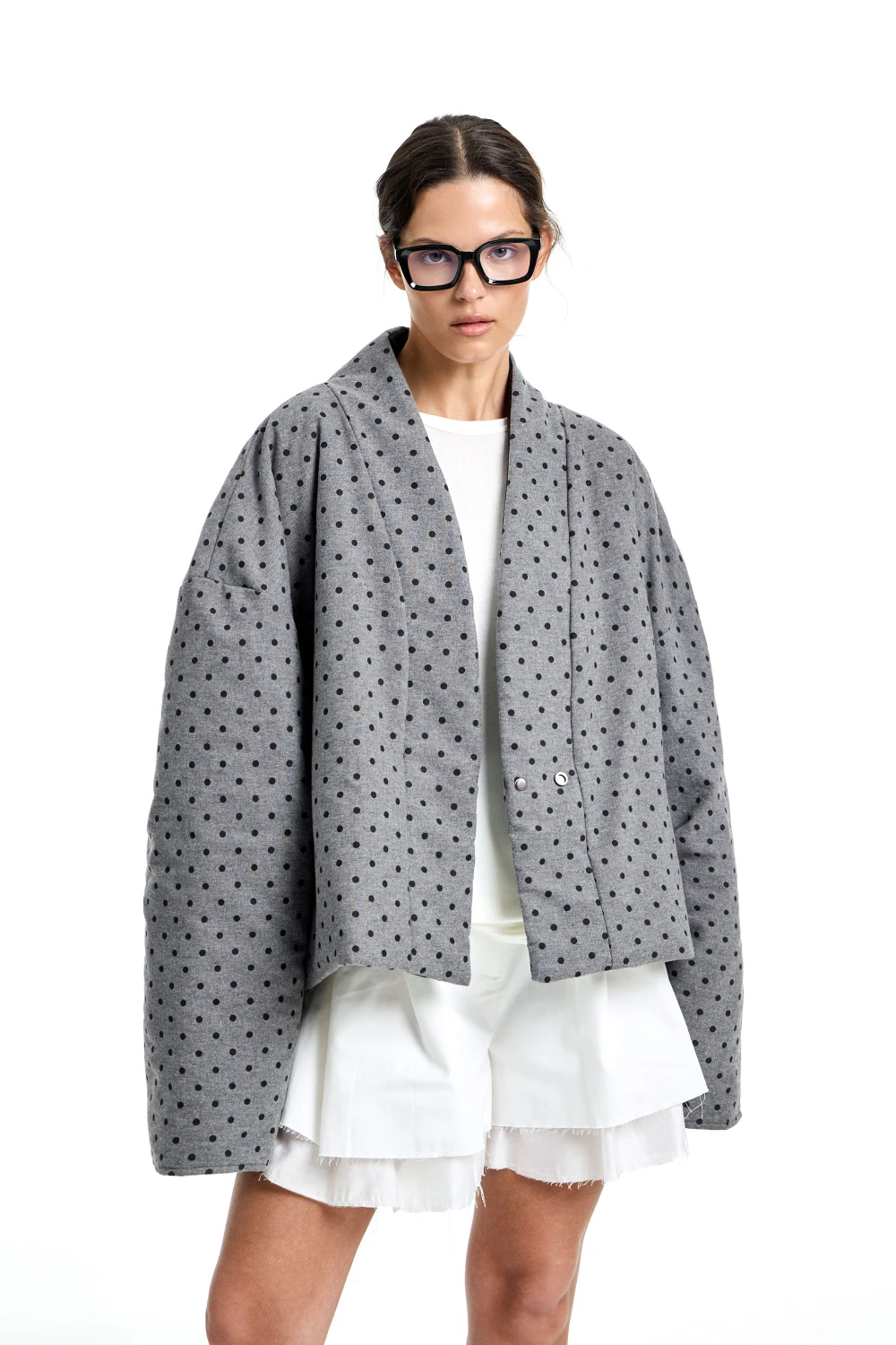 Laur 2026 Women Polka Dot Padded Short Jacket Wrap V Neck Oversized Loose Warm Cotton Coat Winter Designer Outerwear