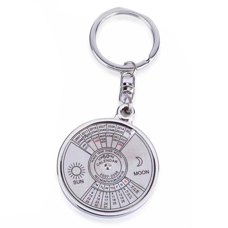 Silver Color 50 Years Super Perpetual Calendar Key Chains Rings Astrology Keychains Car Bag Pendant Keyring Holder Jewelry Gift