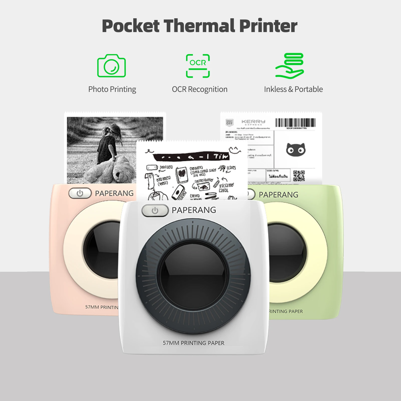 PAPERANG P2 Pocket Printer 300dpi BT Wireless Printer Portable Thermal Printer for Photo Compatible with Android iOS Windows Mac