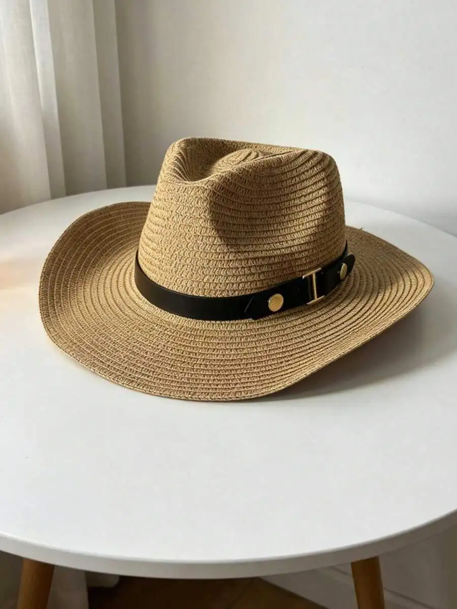 

Wide Brim Straw Sun Hat For Women UPF 50+ Adjustable Belt Foldable Beach Travel Summer Holiday