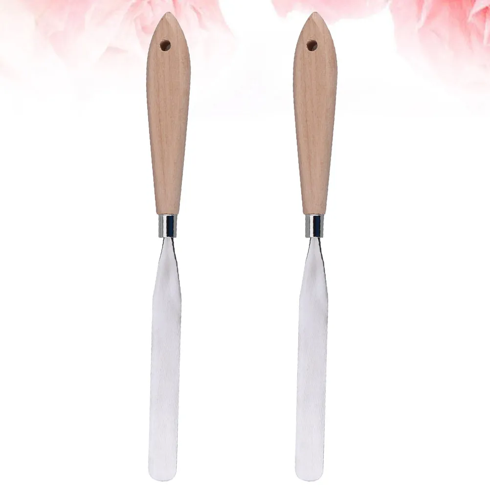 2pcs Oil Painting Scraper Set – Stainless Steel Blade with Wood Handle for Pigment Mixing & Art Color Blending