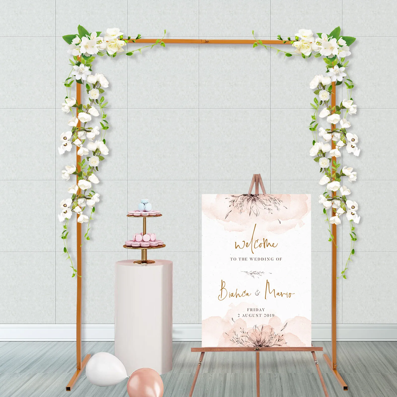 

1.5m Elegance Garden Free Standing Square Yellow Background Bracket Metal Arch Party Frame for Wedding Birthday Party