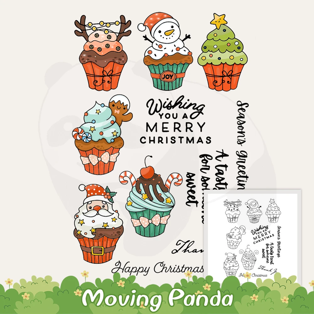 2023 Christmas Cupcake Cutting Dies Clear Stamp Cute Santa Xmas Tree DIY Scrapbooking Metal Dies And Stamp For Paper Cards Decor