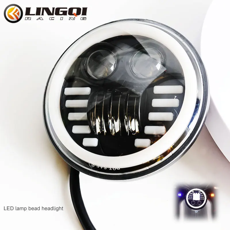 

LINGQI Motorcycle Round Headlight Pit Dirt Bike Head Lamp LED Universal for Harley Bobber Scooter Motorbike Parts