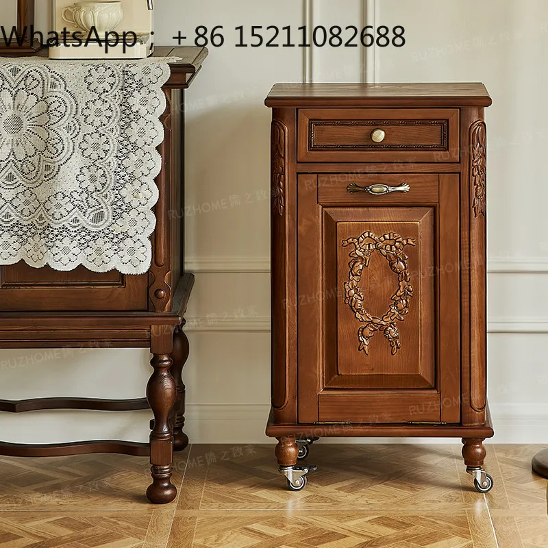 SCYsolid wood tipping bucket garbage side cabinet antique hidden trash can B & B hotel living room decoration creative trash can
