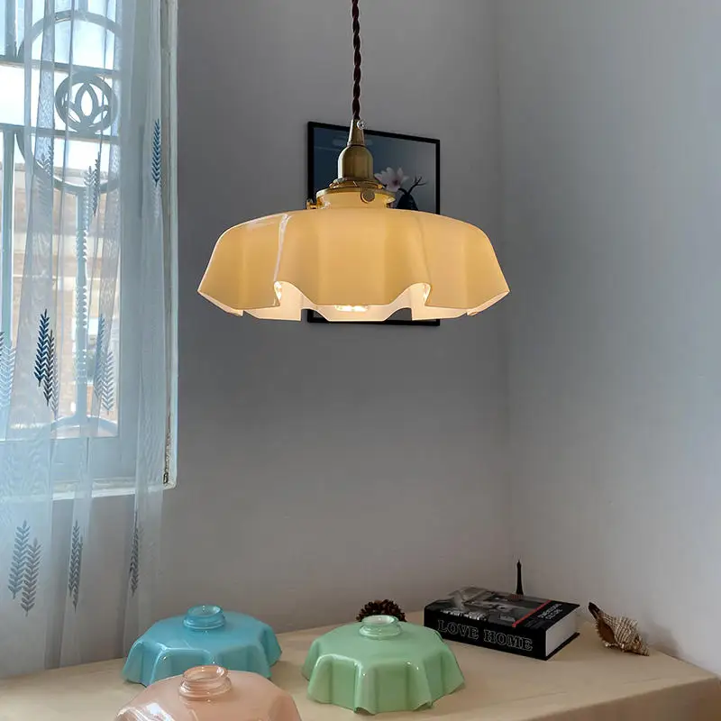 

Retro Glass Pendant Lights Dining Room Kitchen Bedside Aisle Suspension Luminaire Macaron Ceiling Pendant Lamps for Ceiling