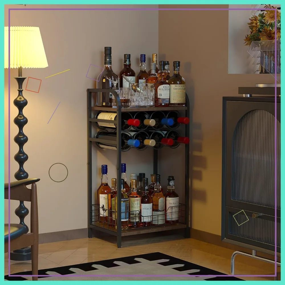 

3-Tier Wine Bar Table with 8-Bottle Rack, Mini Cabinet for Home Living Room Corner Display